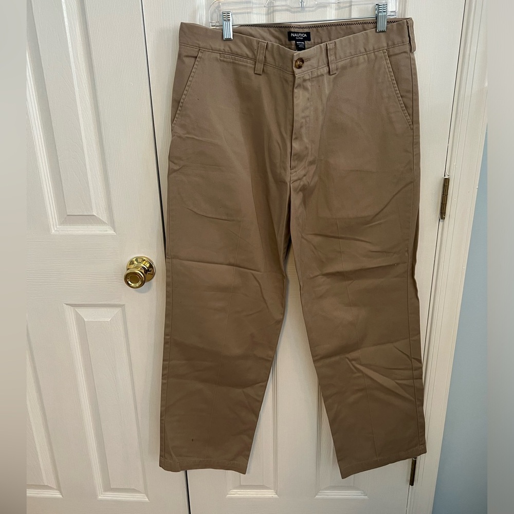 Nautica Men's 36x30 Brown Cotton Clipper Straight Leg Khaki‎ Pants